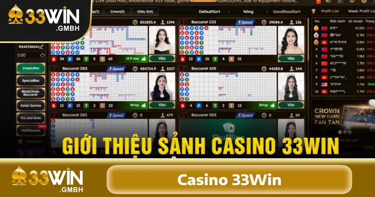 Casino 33Win nổi bật với phong cách thiết kế hiện đại, thân thiện và dễ sử dụng