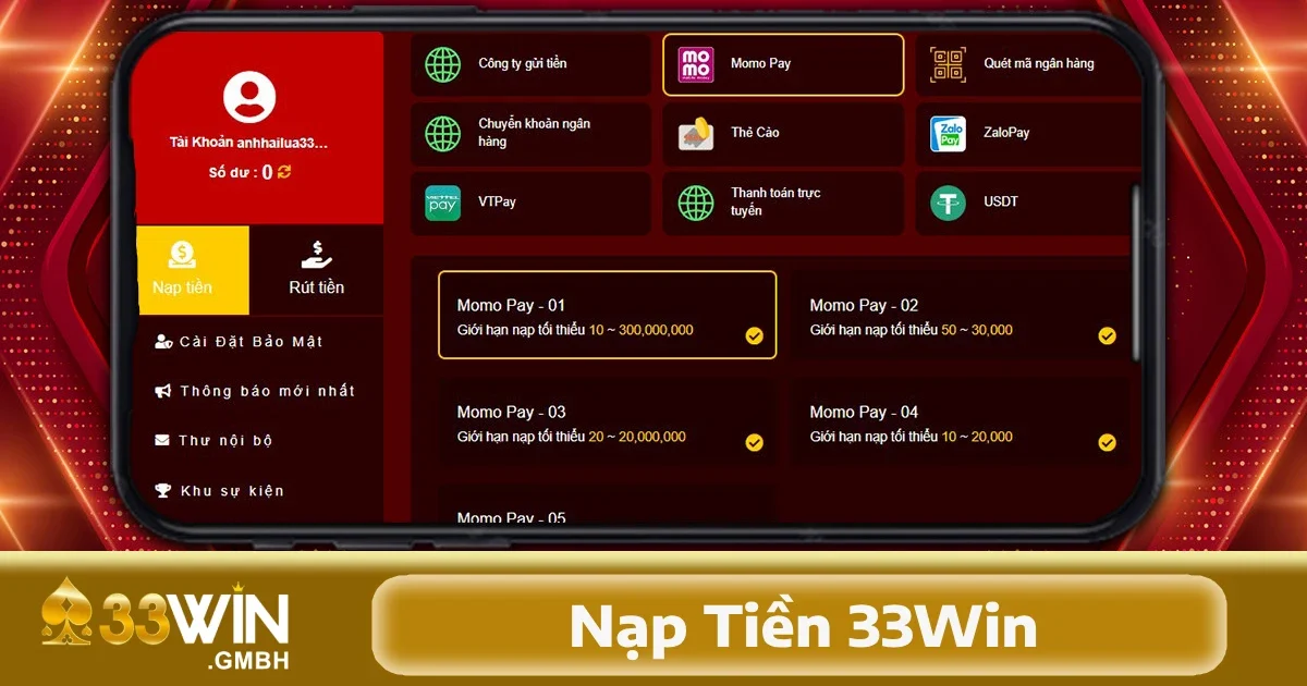 Các phương thức thanh toán phổ biến khi nạp tiền 33Win