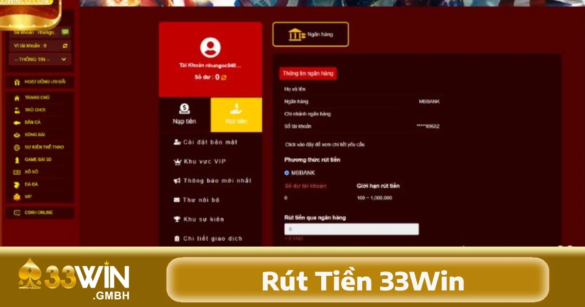 Các bước thực hiện rút tiền 33Win khi giao dịch